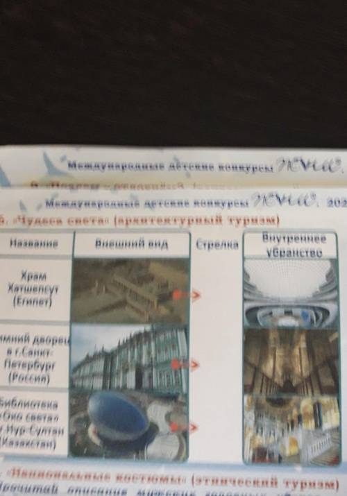 Вид зданий и соотнести их с внутренним убранством