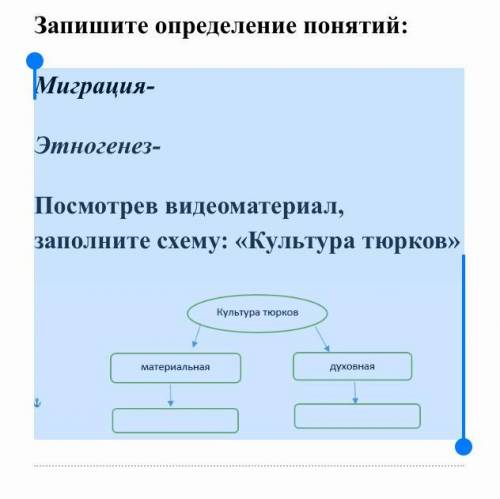 Миграция- Этногенез- Посмотрев видеоматериал, заполните схему: «Культура тюрков»