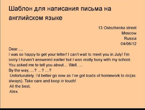 напишите письмо по английскому по этому шаблону 