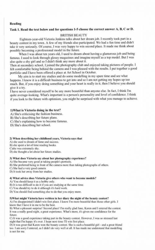 дом 20б Task 1. Read the text below and for questions 1-5 choose the correct answer A, B, S or D