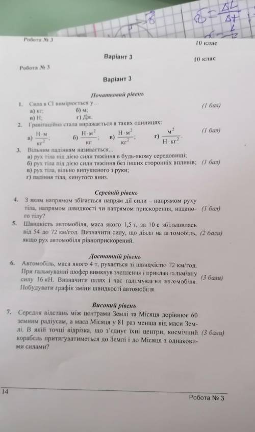 Самостійна робота з фізики 