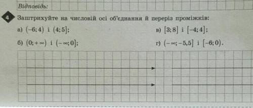 Заштрихуйте на числовій осі обєднання й переріз проміжків. 4 завдання будь ласка 