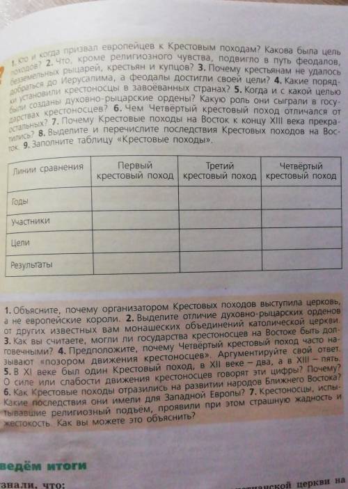 9. Заполните таблицу «Крестовые походы».