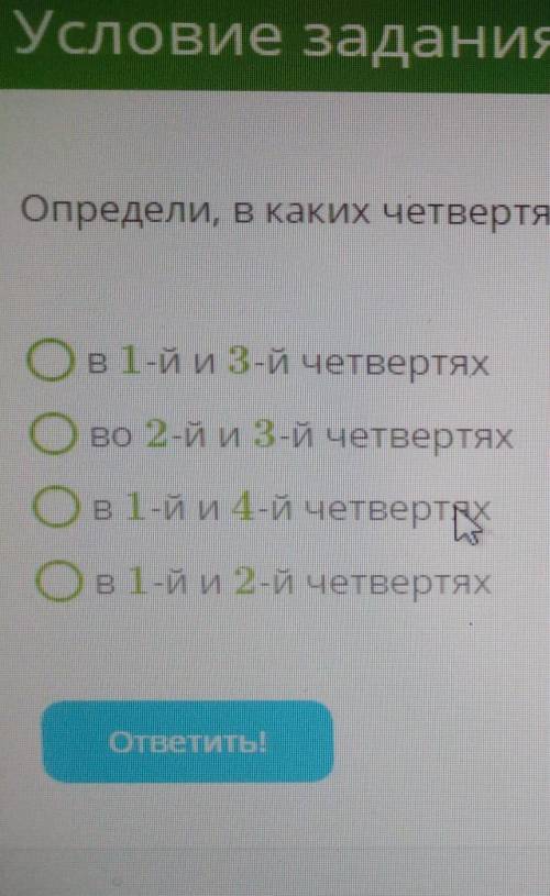 Определи в каких четвертях расположен график функции y =161x
