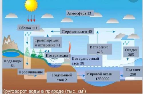 Круговорот воды в биосфере описать картинку в 5 предложениях 