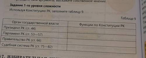 Заполните таблицу Конституций РК за правильный ответ