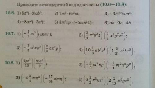 Приведите в стандартный вид одночлены (10.6-10.8):​