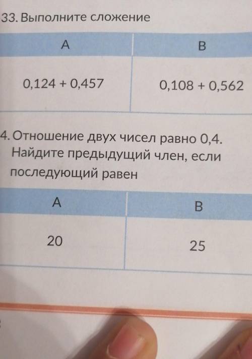 33. Выполните сложение A0,124 +0,4570,10 0,56234. Отношение двух чисел равно 0,4,Найдите предыдущий