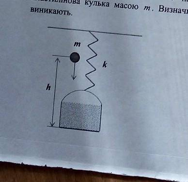 5. На пружині, що має жорсткість к, нерухомо висить дуже легка чашка (див. рис). На чашку з висоти и