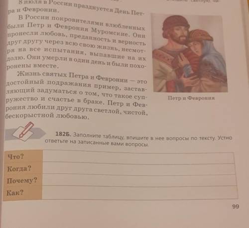 Заполните табоицу впишите в нее вопросы по тексту. 