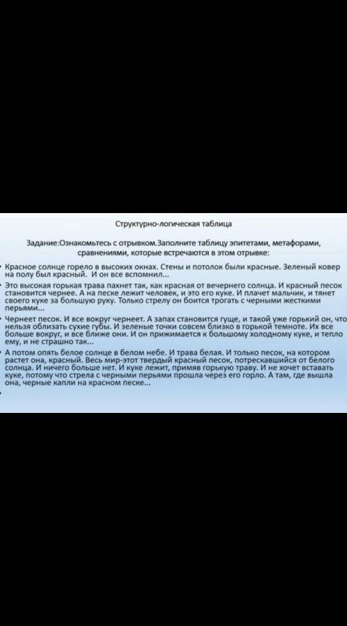благодарна!Надо заполнить таблицу. например пример примерЭпитеты-красное солнце метафора-горькая тр