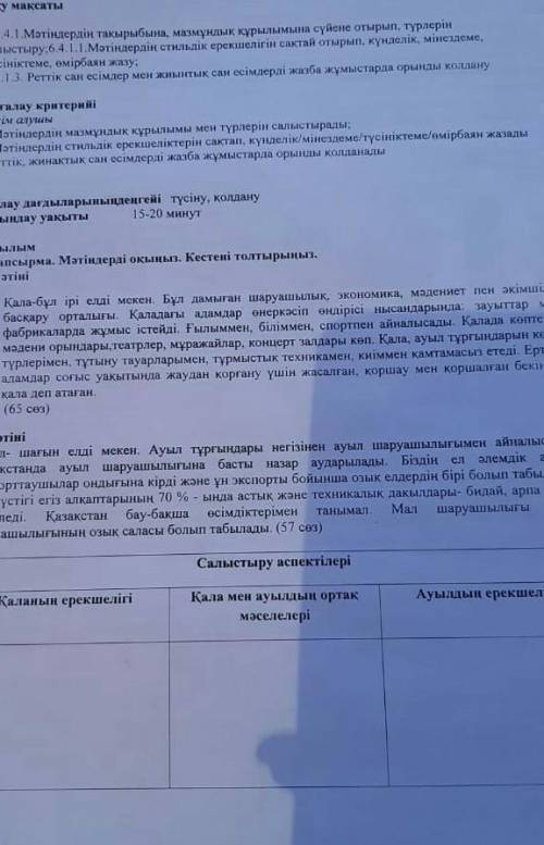 1 тапсырма мəтіндерді оқыныз. кестені толтырыныз а мəтіні