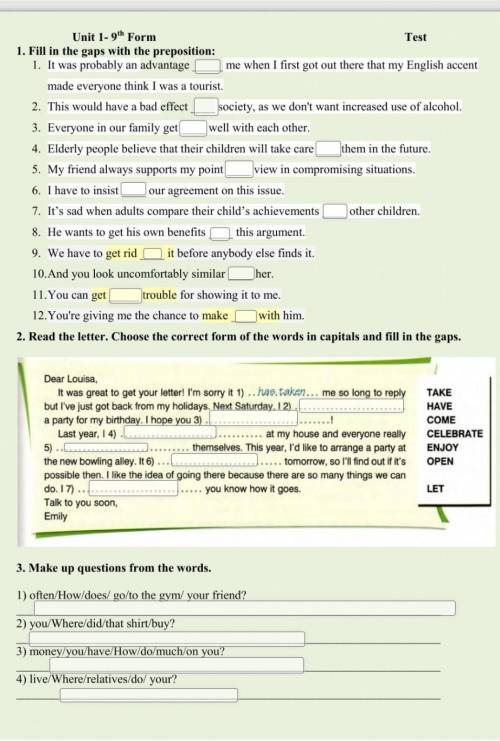 Fill in the gaps with the preposition:
