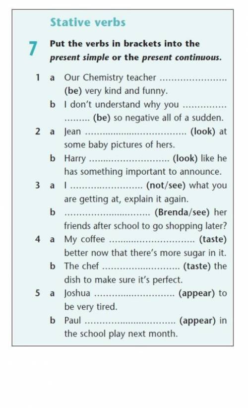 Put the verbs in brackets into the present simple or the present continuous. our chemistry