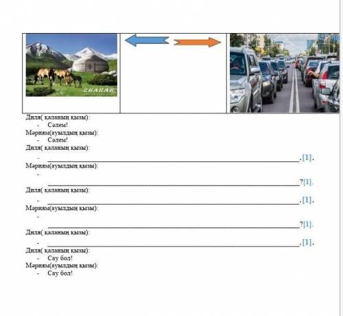 Составьте диалог на казахском по картинкам. случайно на информатику нажала.