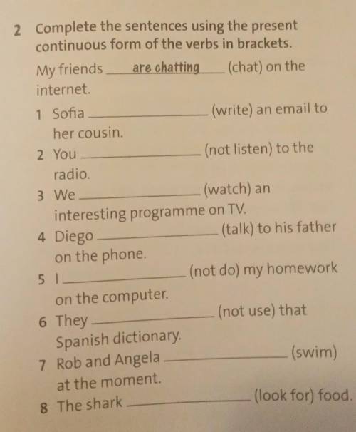 Complete the sentences using the present continuous form of the verbs in brackets