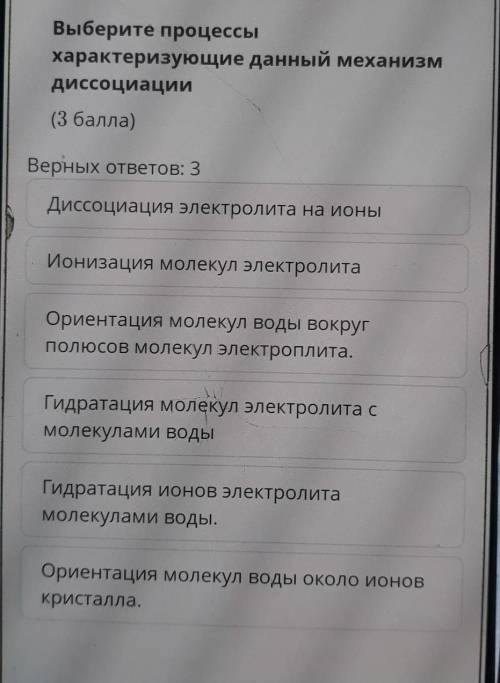 Выберите процессы характеризующие данный механизм