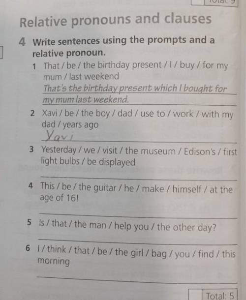 Write sentences using the prompts and arelative pronoun.