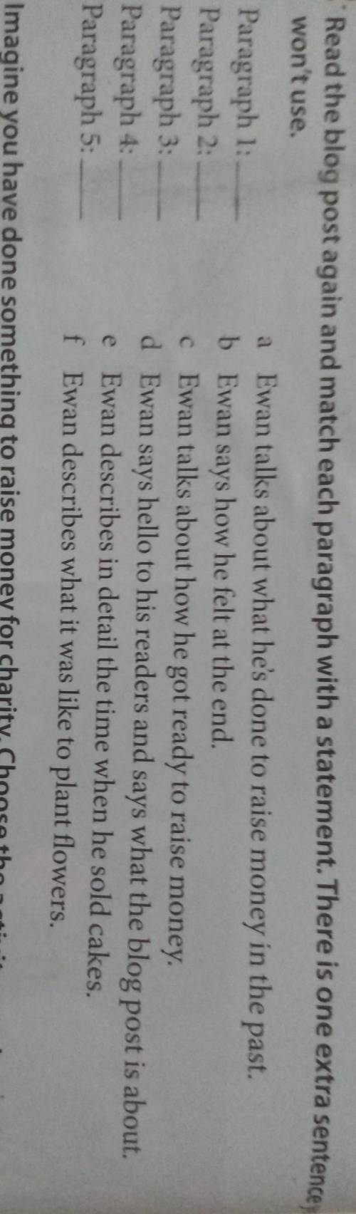 Read the dlog post again and match each paragraph with a statement. There is one extra sentence you