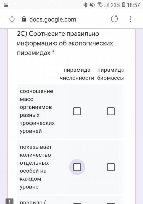 Соотнесите правильно информацию об экологических пирамидах * пирамида численностипирамида биомассыпи