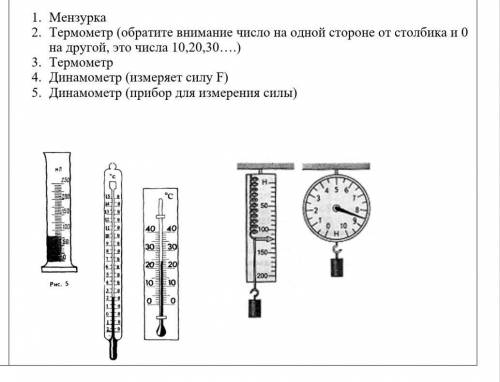Для каждого прибора запиши результат с учётом погрешности мензурка,термомитер,динамометр