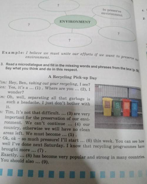 Вставьте вместо пропусков слова Слова: A) recycling programmes; B) • to pollute; C) • recycling; D)