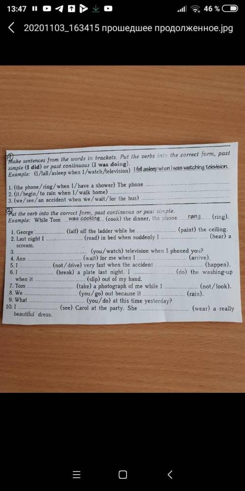 Make sentences from the words in brackets. Put the verbs into the correct form, past simple (1 did)