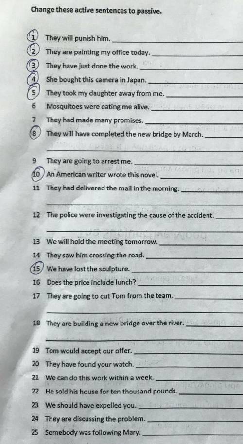 Change these sentences from active to passive