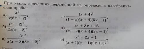 При каких значениях переменной не определена алгебраическая дробь 