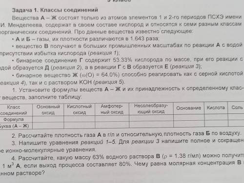 . Задача 1. Классы соединенийВещества А – Ж состоят только из атомов элементов 1 и 2-го периодов Пcx