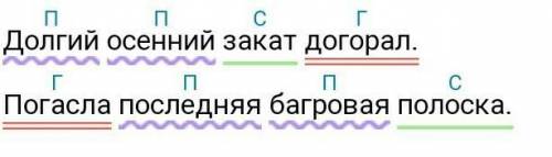 Осуществить синтаксический разбор 2-х предложений. Долгий осенний закат догорал. Погасла последняя б
