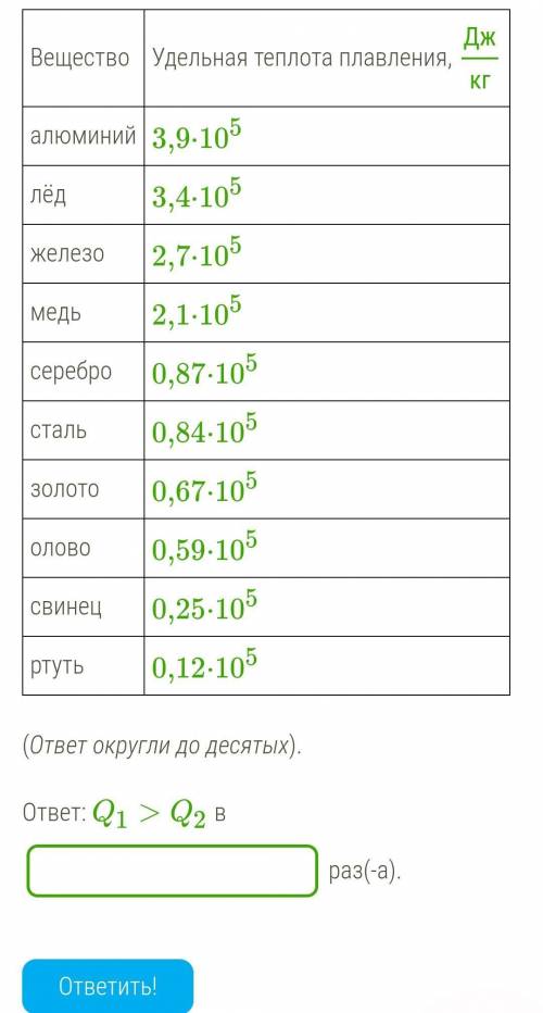 Сравни Q1 и Q2 — количество теплоты, необходимое для плавления цилиндров из алюминия и железа массой