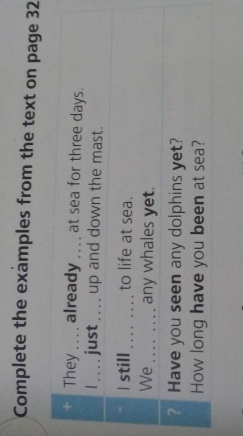 Complete the examples from the text on page 32