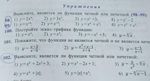 Номера 98, 99 и 102.Выяснить является ли функция четной или нечетной.
