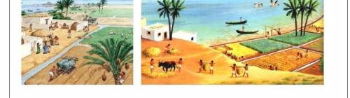 В чем сходство двух иллюстраций? От чего зависело хозяйство двух народов? 