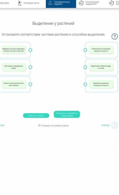 Установите соответствие частями растения и выделений
