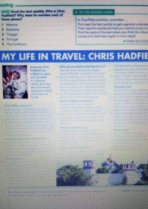Read the text quickly Who i ChrisHadfield? Why does he mention bach ofthese places?​