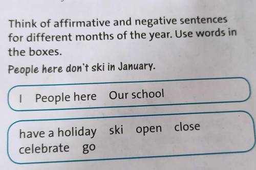 5 Think of affirmative and negative sentencesfor different months of the year. Use words inthe boxes