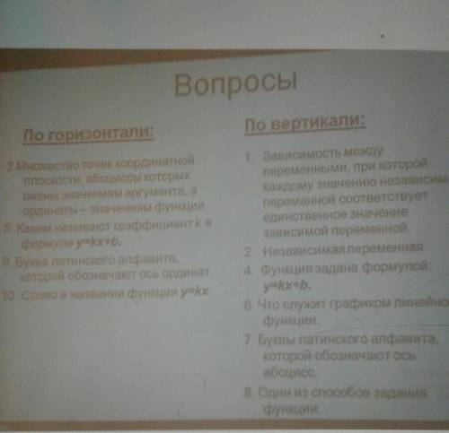 КРОССВОРД АЛГЕБРА 7 КЛАСС ФУНКЦИИ
