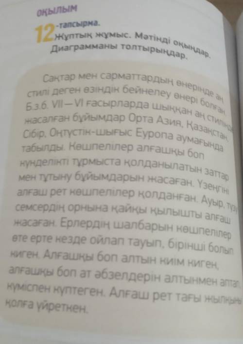 ОқылымЖұптық жұмыс. Мәтінді оқыңдар.Диаграмманы толтырыңдар.12