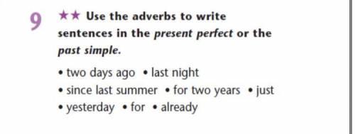 Use the adverbs to write sentences in the present perfect or the past simple.