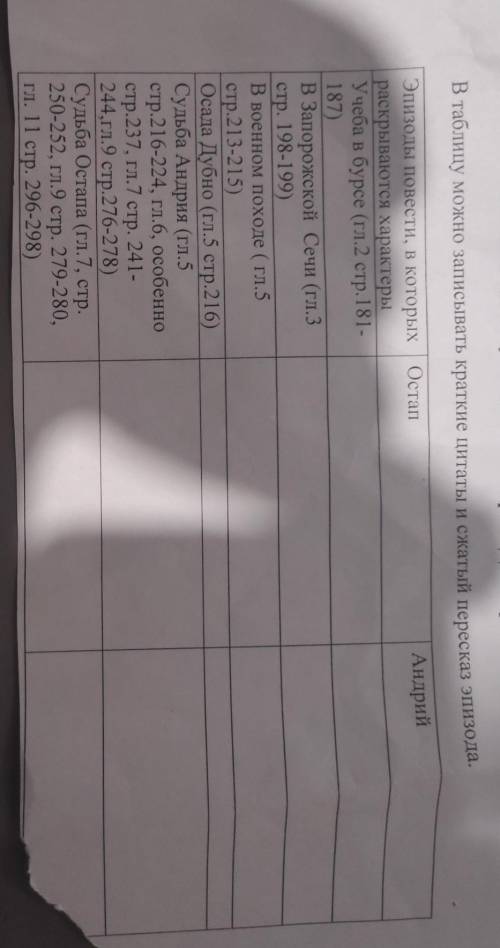 Заполни таблицу Остап и Андрий 2 характера характера две судьбы.