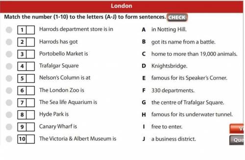Match the number (1-10) to the letters (A-)) to form sentences. CHECK