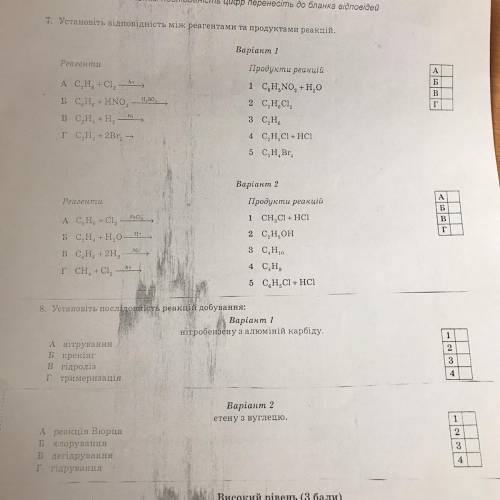 ів контрольна хімія 10 клас до ть будь ласка... установіть відповідність між реагентами та продуктам