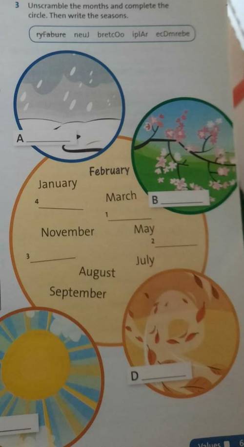 Unscramble the months and complete the circle. Then wiite the seasonsпомагите люблю васс 