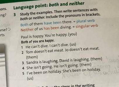 Study the examples. Then write sentences with both or neither. Include the pronouns in brackets. ple