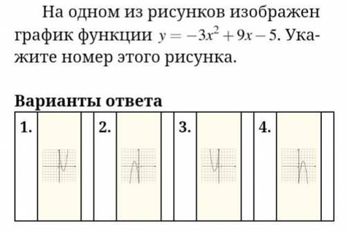 На одном из рисунков изображен график функции у=-3х^2+9х-5 Укажите номер этого рисунка. В