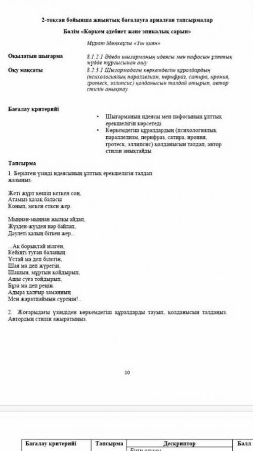 Берілген үзінді идеясының ұлттық ерекшелігін талдап жазыңыз сор 