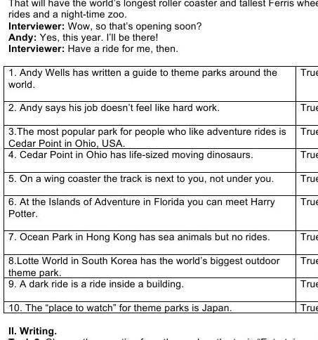 1.Read the interview about theme parks and circle True or false for these sentences ​