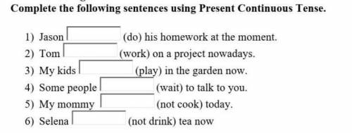 Complete the following sentences using Present continuous Tense 